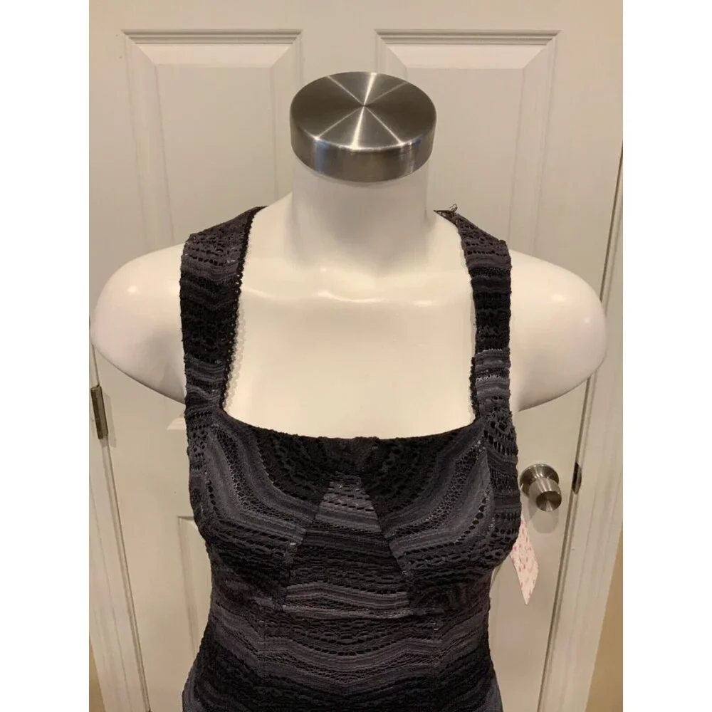 Free People Black Charcoal Gray Eyelet Lace Sheath Dress, Size 0, NWT!